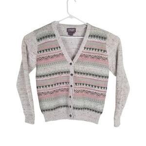 VTG Corliss Cardigan Women's Size Large Pink / Cream Button Up Sweater